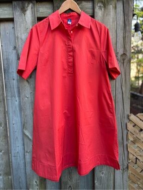 NWT Cotton Poplin Trapeze Shirt Dress with Pockets Coral
